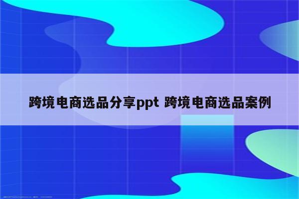 跨境电商选品分享ppt 跨境电商选品案例
