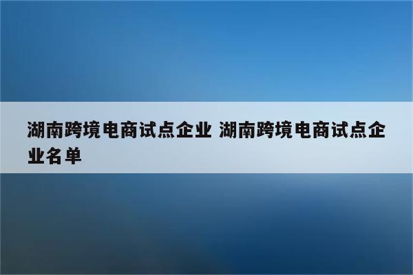 湖南跨境电商试点企业 湖南跨境电商试点企业名单
