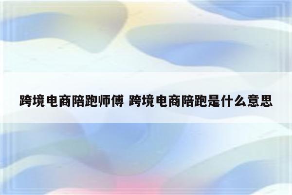 跨境电商陪跑师傅 跨境电商陪跑是什么意思