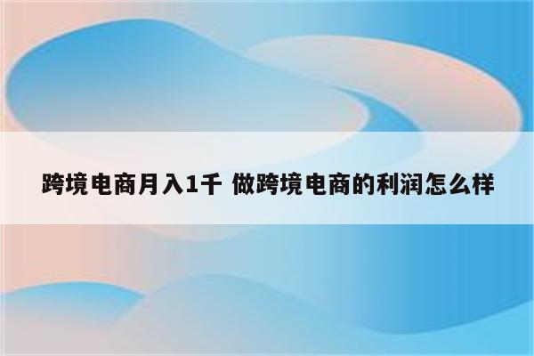 跨境电商月入1千 做跨境电商的利润怎么样