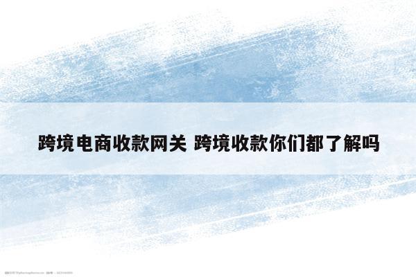跨境电商收款网关 跨境收款你们都了解吗