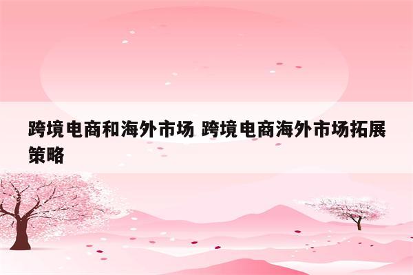 跨境电商和海外市场 跨境电商海外市场拓展策略