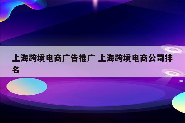 上海跨境电商广告推广 上海跨境电商公司排名