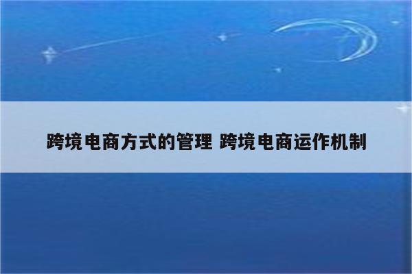跨境电商方式的管理 跨境电商运作机制