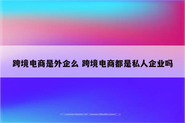 跨境电商是外企么 跨境电商都是私人企业吗