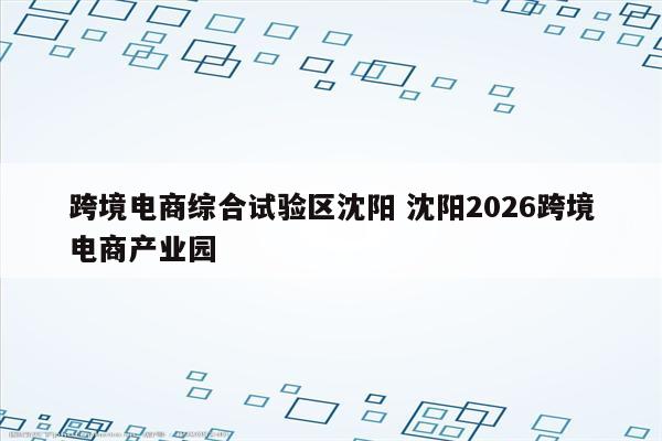 跨境电商综合试验区沈阳 沈阳2026跨境电商产业园