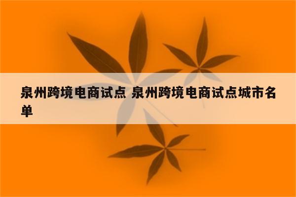 泉州跨境电商试点 泉州跨境电商试点城市名单