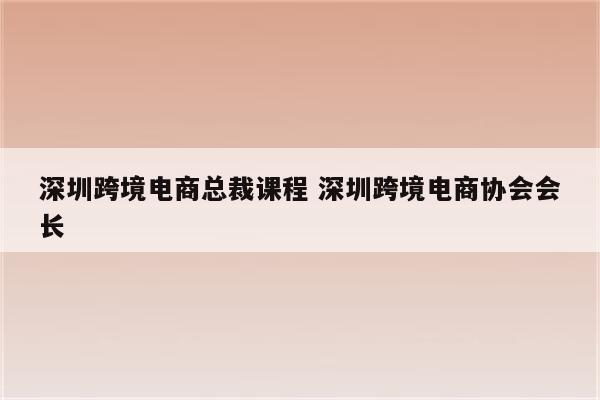 深圳跨境电商总裁课程 深圳跨境电商协会会长