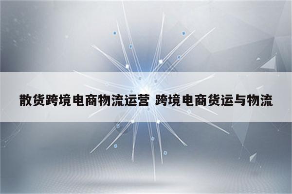 散货跨境电商物流运营 跨境电商货运与物流