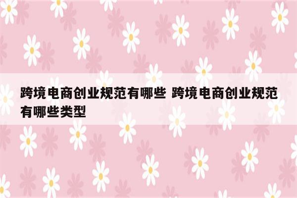 跨境电商创业规范有哪些 跨境电商创业规范有哪些类型