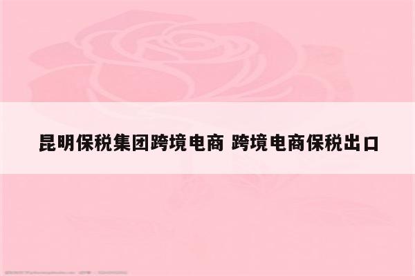 昆明保税集团跨境电商 跨境电商保税出口