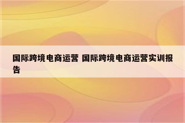 国际跨境电商运营 国际跨境电商运营实训报告