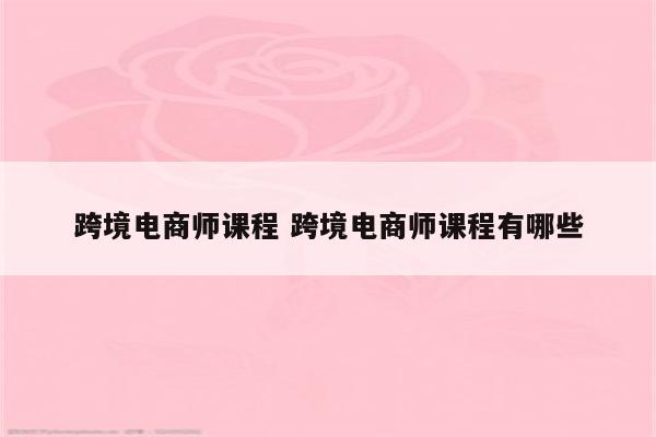 跨境电商师课程 跨境电商师课程有哪些