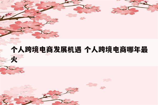 个人跨境电商发展机遇 个人跨境电商哪年最火