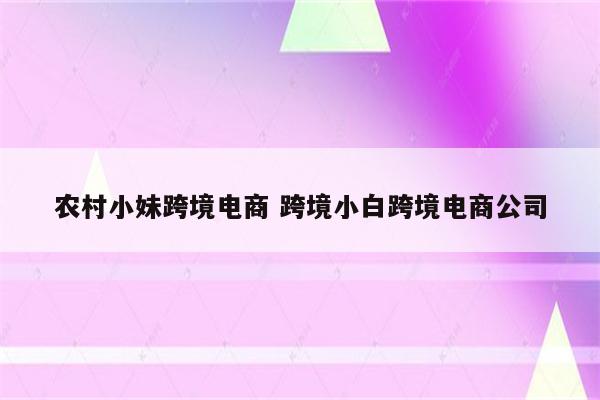 农村小妹跨境电商 跨境小白跨境电商公司