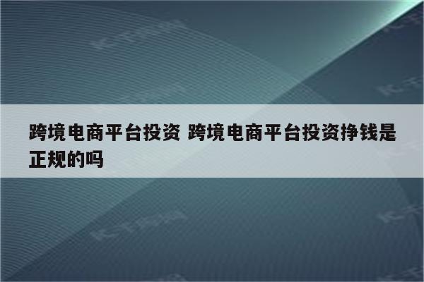 跨境电商平台投资 跨境电商平台投资挣钱是正规的吗