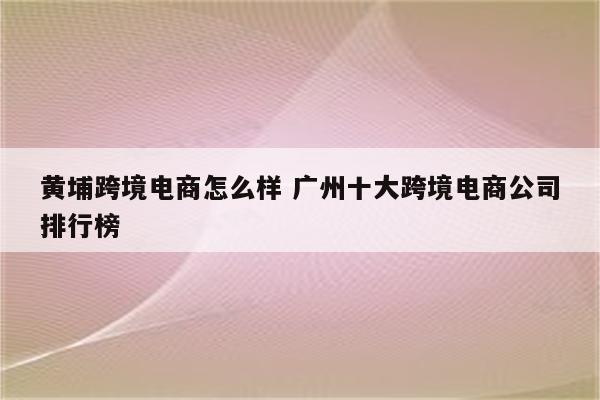 黄埔跨境电商怎么样 广州十大跨境电商公司排行榜