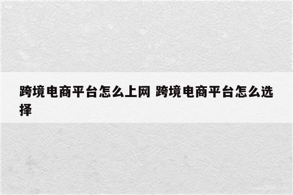 跨境电商平台怎么上网 跨境电商平台怎么选择
