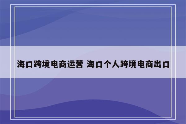 海口跨境电商运营 海口个人跨境电商出口
