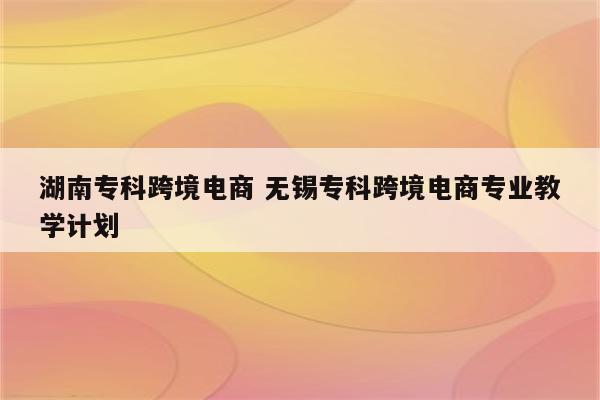 湖南专科跨境电商 无锡专科跨境电商专业教学计划