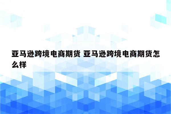 亚马逊跨境电商期货 亚马逊跨境电商期货怎么样