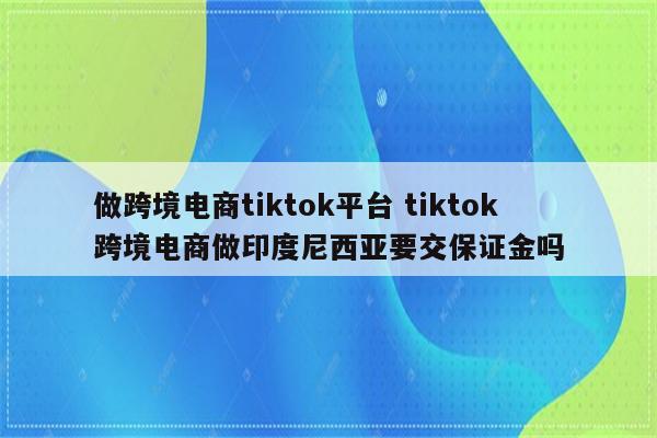 做跨境电商tiktok平台 tiktok跨境电商做印度尼西亚要交保证金吗