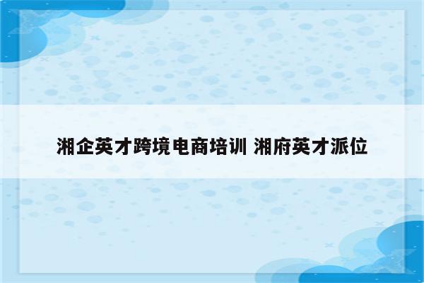 湘企英才跨境电商培训 湘府英才派位