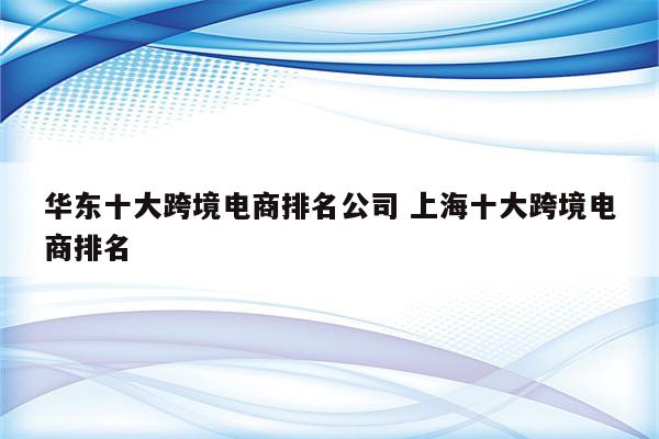 华东十大跨境电商排名公司 上海十大跨境电商排名