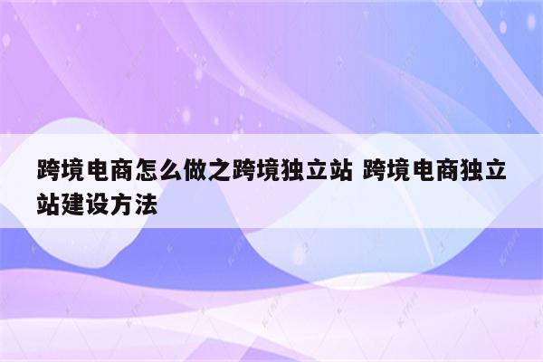 跨境电商怎么做之跨境独立站 跨境电商独立站建设方法