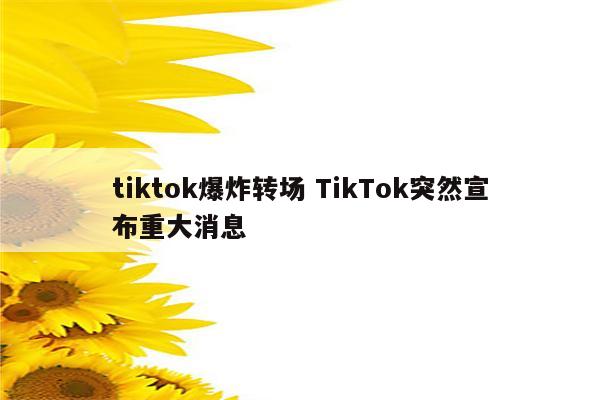 tiktok爆炸转场 TikTok突然宣布重大消息