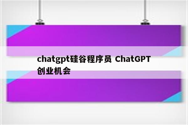 chatgpt硅谷程序员 ChatGPT创业机会