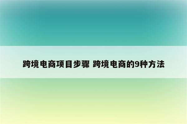 跨境电商项目步骤 跨境电商的9种方法