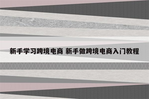 新手学习跨境电商 新手做跨境电商入门教程