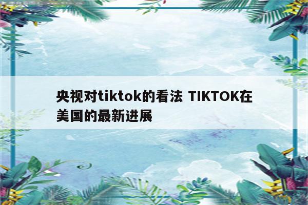 央视对tiktok的看法 TIKTOK在美国的最新进展