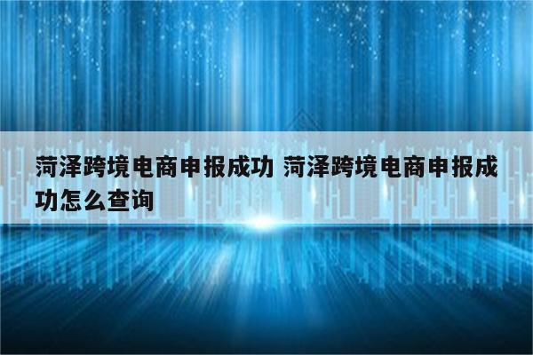 菏泽跨境电商申报成功 菏泽跨境电商申报成功怎么查询