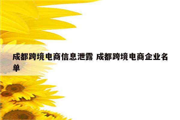 成都跨境电商信息泄露 成都跨境电商企业名单
