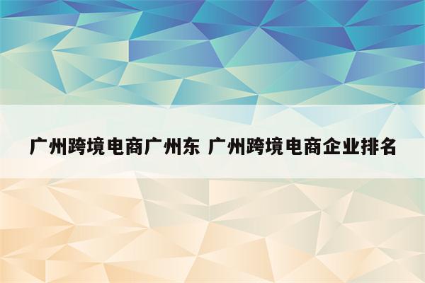 广州跨境电商广州东 广州跨境电商企业排名