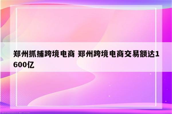 郑州抓捕跨境电商 郑州跨境电商交易额达1600亿