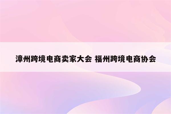 漳州跨境电商卖家大会 福州跨境电商协会
