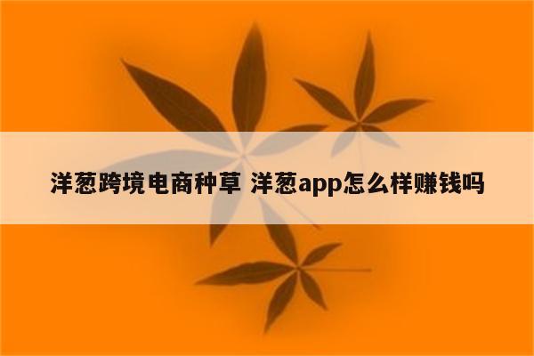 洋葱跨境电商种草 洋葱app怎么样赚钱吗