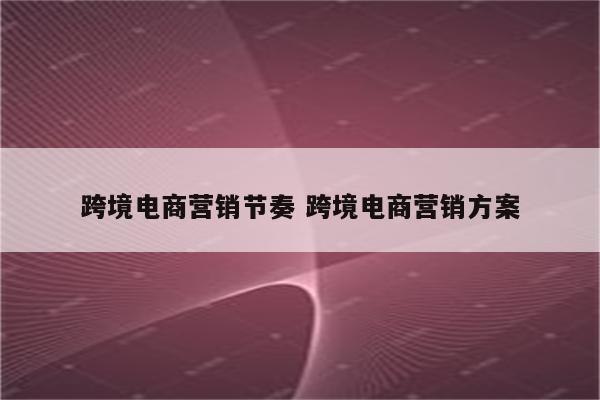 跨境电商营销节奏 跨境电商营销方案