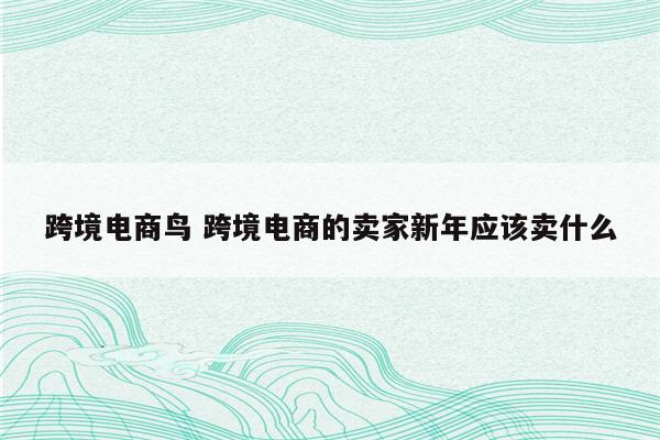 跨境电商鸟 跨境电商的卖家新年应该卖什么