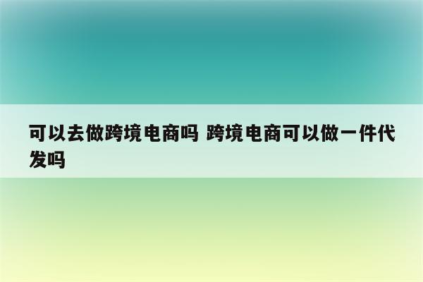 可以去做跨境电商吗 跨境电商可以做一件代发吗