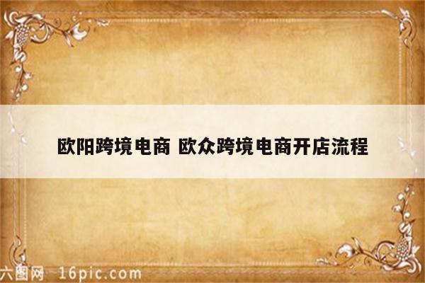 欧阳跨境电商 欧众跨境电商开店流程