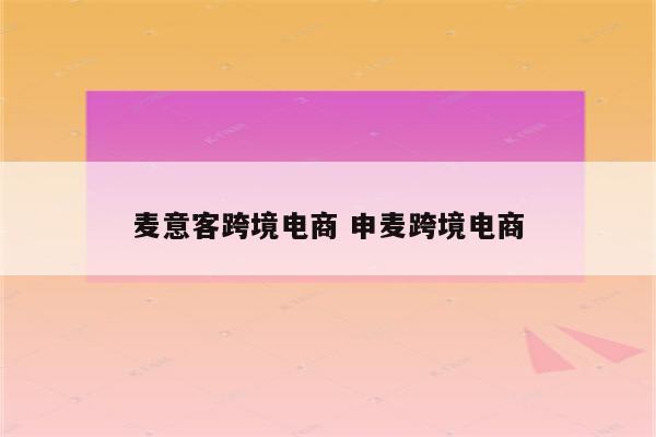 麦意客跨境电商 申麦跨境电商