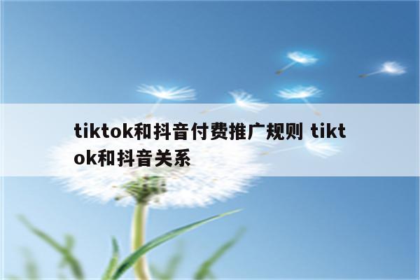 tiktok和抖音付费推广规则 tiktok和抖音关系