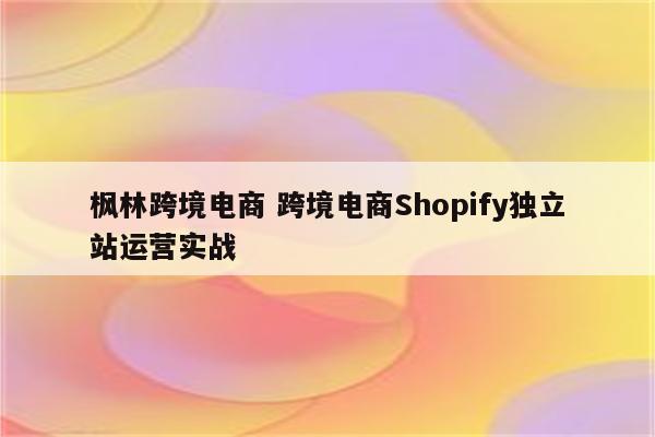 枫林跨境电商 跨境电商Shopify独立站运营实战