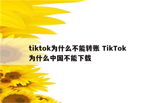 tiktok为什么不能转账 TikTok为什么中国不能下载