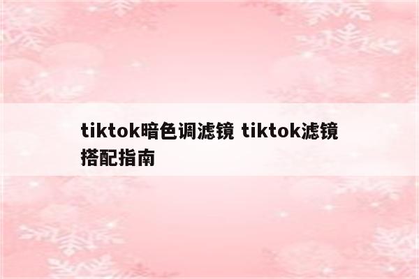 tiktok暗色调滤镜 tiktok滤镜搭配指南