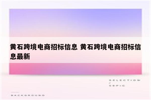 黄石跨境电商招标信息 黄石跨境电商招标信息最新